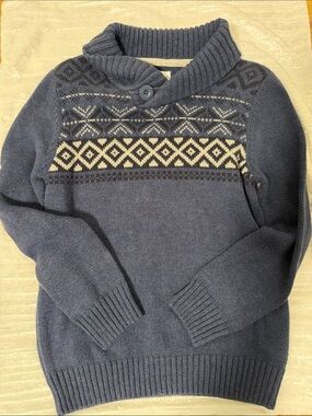 Boys sweater Shawl Collar Fair Isle V-Neck Sweater - Blue. Sz Small 6/7
